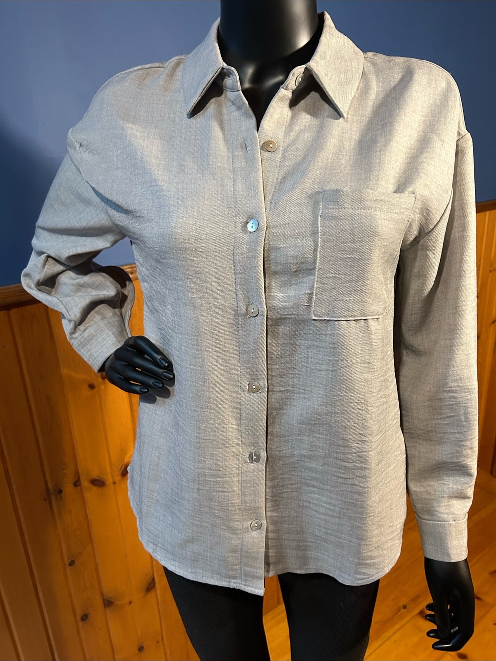Light Gray Button-Up Shirt Blouse